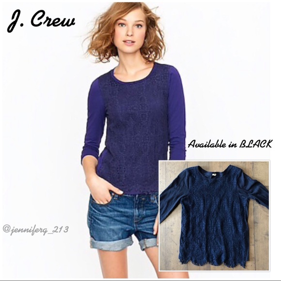 J. Crew Crochet Lace-Front Tee in Black Medium